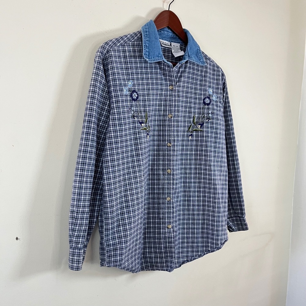 Vintage Basic Editions Plaid Button Up Denim Coll… - image 4